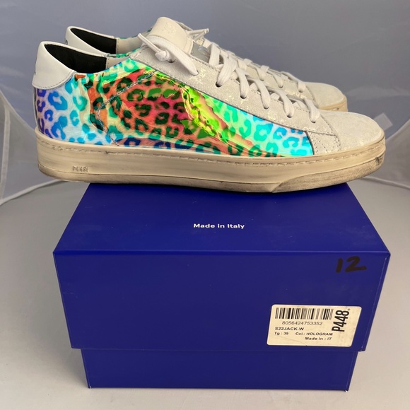 P448 Shoes - NIB P448 Jack Leopard Print Hologram Luxury Low Top Sneakers Size 39/US 8-8.5